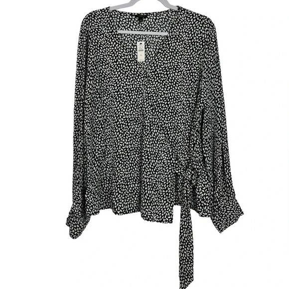 Talbots Tops - Talbots NEW Women’s XL Faux Wrap Top Spot Print Long Sleeve Blouse Black & White